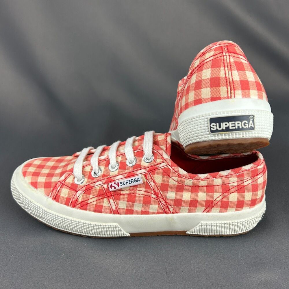 Superga Red and White Gingham Sneakers Check Plaid Lace Up Women’s Size 7 NEW - Picture 6 of 15